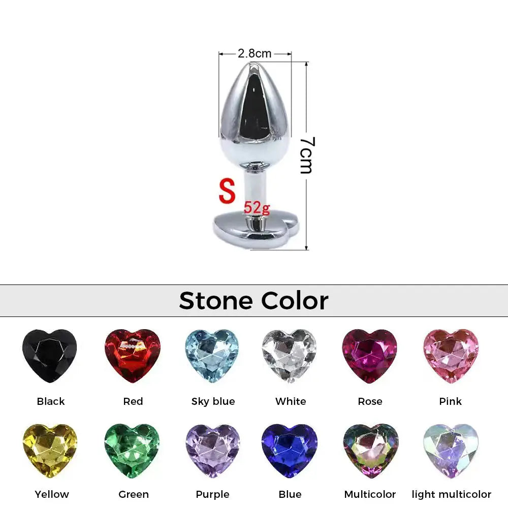 Quusvik multi-size stone color silver heart-shaped butt plug3