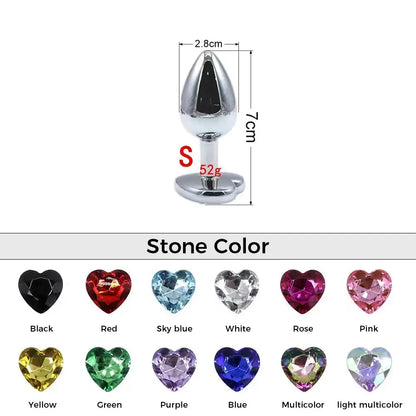 Quusvik multi-size stone color silver heart-shaped butt plug3