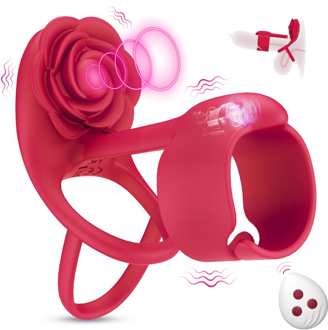 Quusvik - 3 IN 1 Vibrating Rose Penis Ring with 10 Vibration