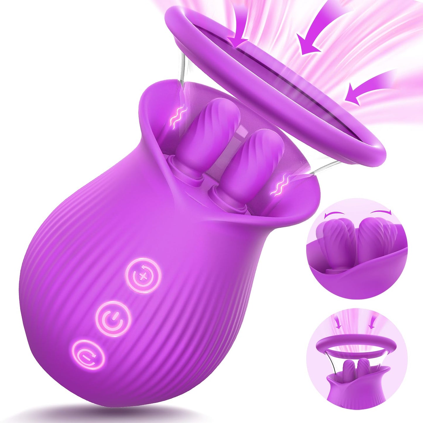 Quusvik - Rose Romeo - 3in1 Rose Sex Toy with 2 Suction Cups, Adult Toys Female Clitoral Nipple Vibrators with 10 Licking Sucking Vibrating