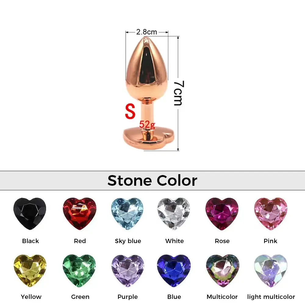 Quusvik multi-size stone colored rose gold heart-shaped butt plug2