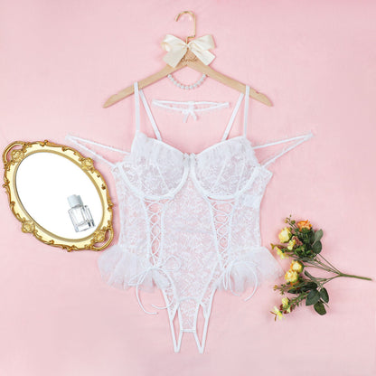 Plus - Size Sexy Lingerie One - piece Halter Pajama Set Sexy Transparent Lace Sexy Set