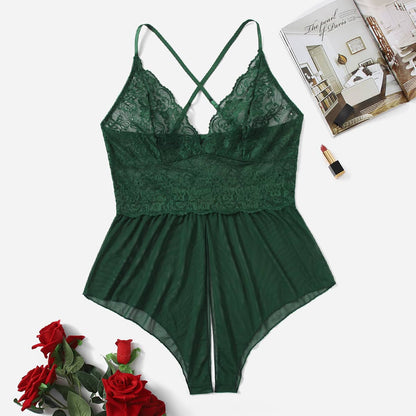 Lingerie Plus Size Jumpsuit with Perspective Opening, Sexy and Seductive Jumpsuit Set