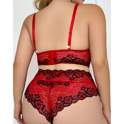 Three-Point Style Plus-Size Sexy See-Through Lingerie Set Tempting Alluring with Lace
