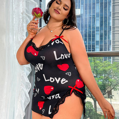 Plus Size Heart-shaped Suspender Babydoll