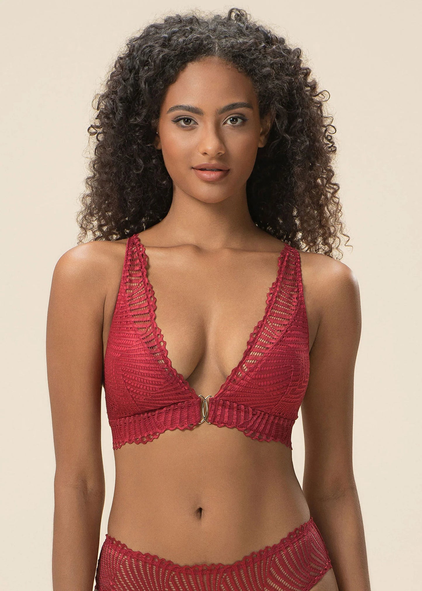 Red Lace Triangle Bralette with Removable Padding