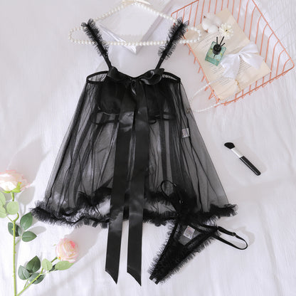 Bow Tie Sheer Tulle Skirt & Thong Set
