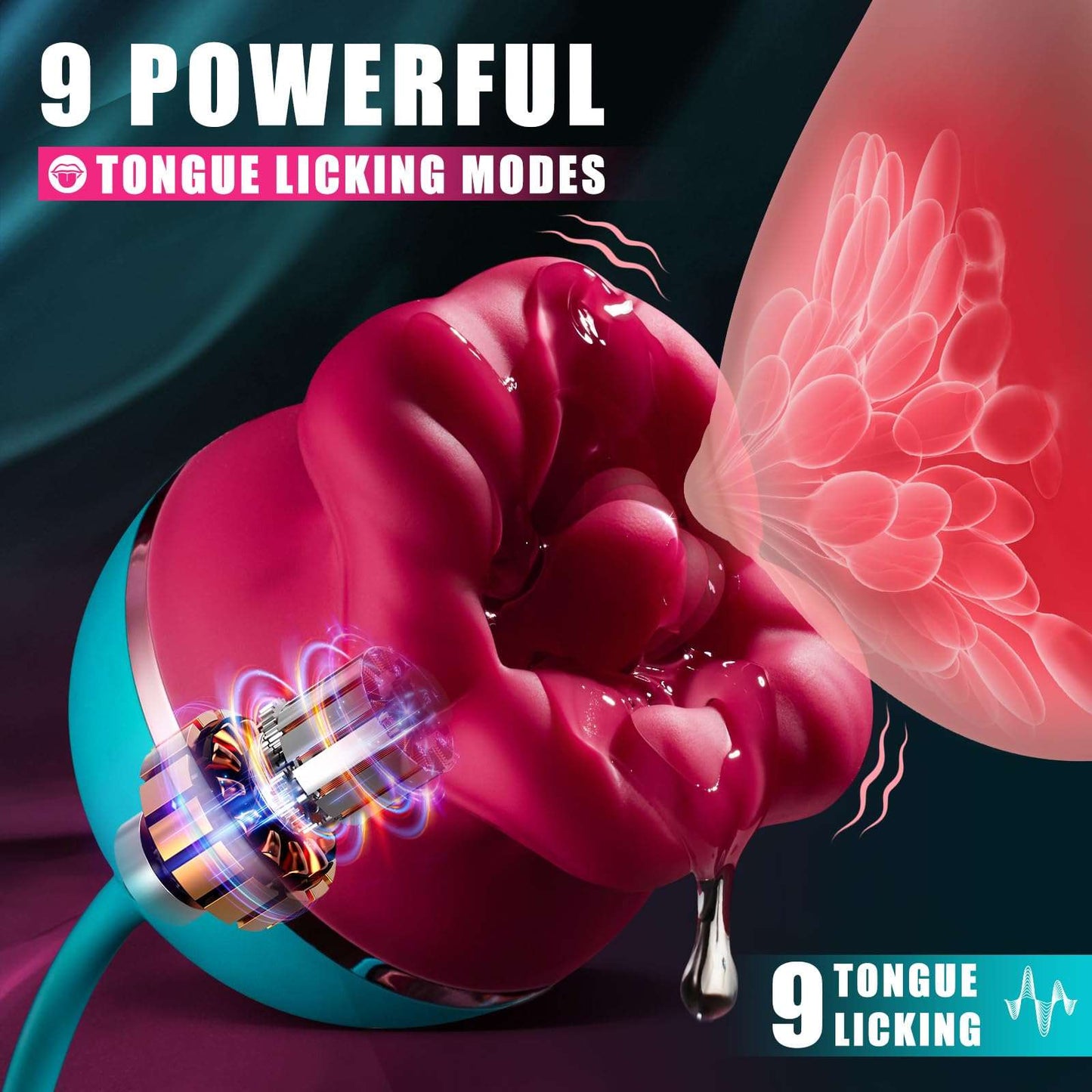 Quusvik - Big Mouth 3in1 Rose shaped Vibrator With 9 Tongue Licking & 6 Thrusting G Spot Dildo