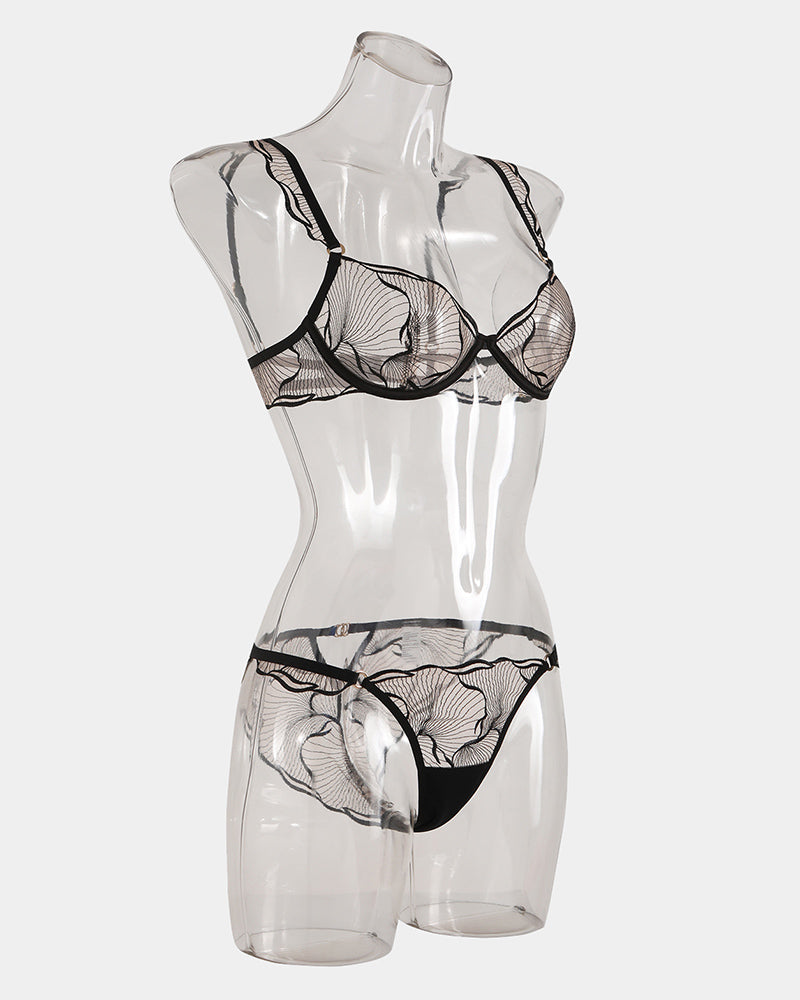 Ruffle Shoulder Strap Bra and Panty Set