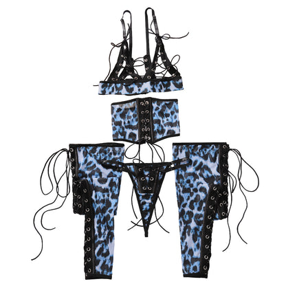 Body Shaping Erotic Set Sexy Strapped, Hollow-out Underwear Four-Piece Set