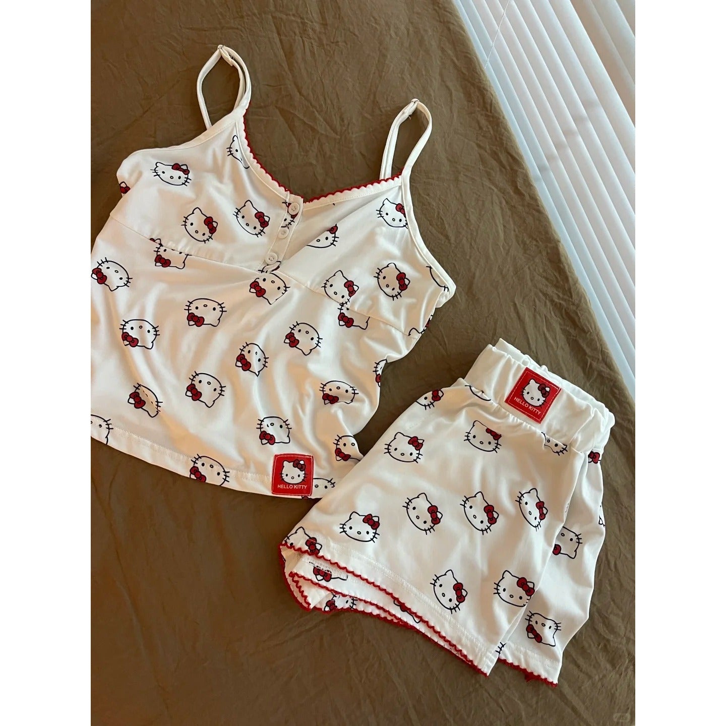 Kitten Print Suspender Sexy Pajama Shorts Set