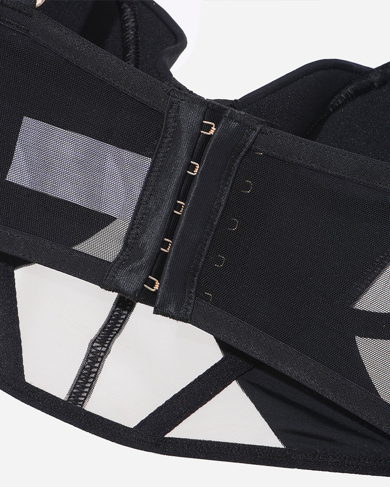 Push Up Mesh Hollow Bra and Thong Set