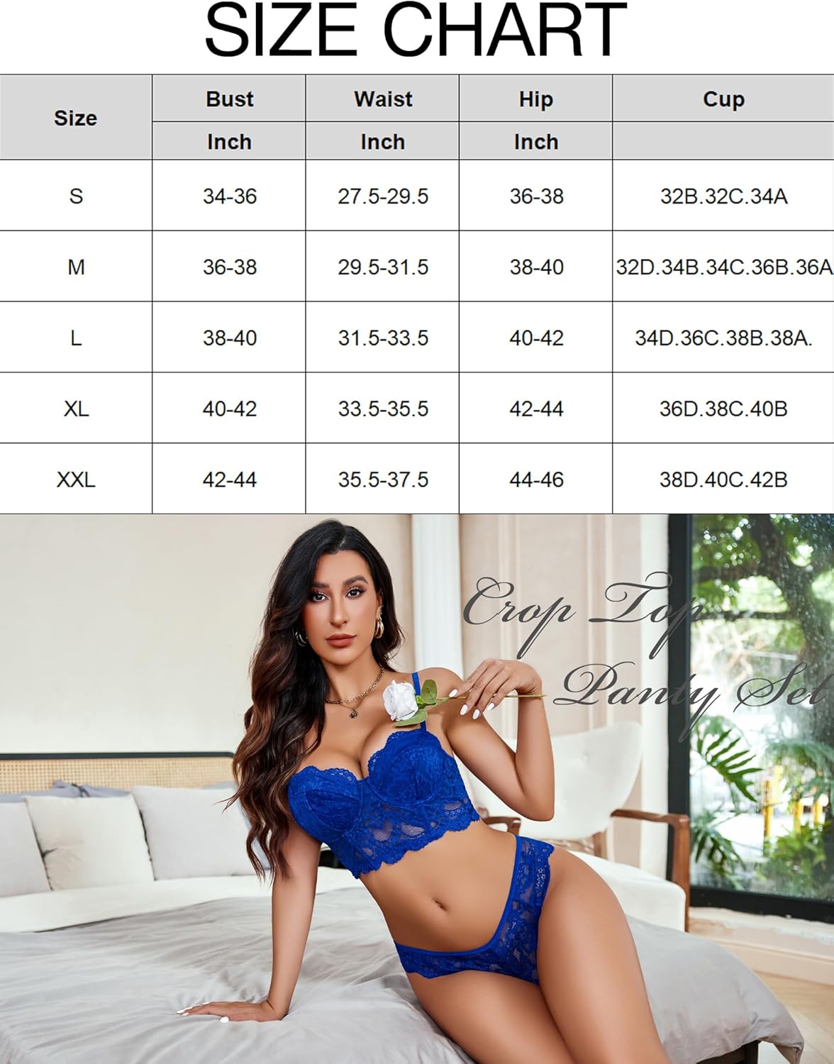 Women's Exquisite 2-Piece Lace Lingerie Set V-Neck Corset Tops Bra PantyNightwear