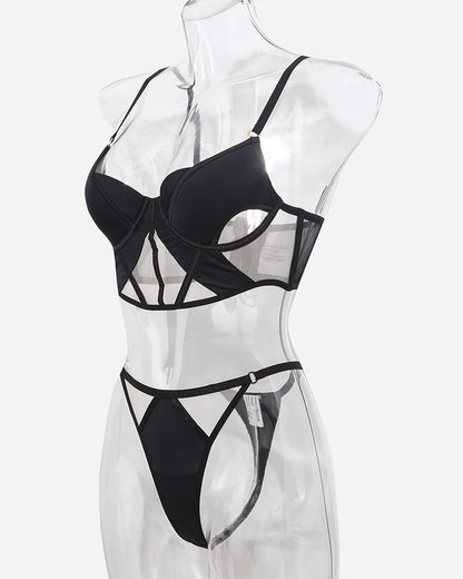 Push Up Mesh Hollow Bra and Thong Set