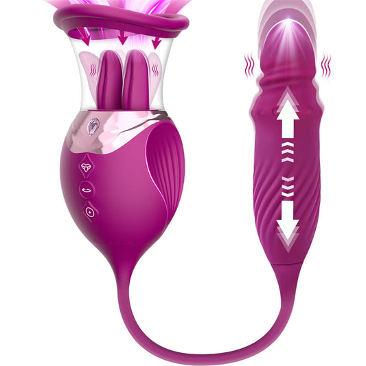 Quusvik - Rose Sex Toy 4 In1 Tongue Licking Thrusting G Spot Vibrator Clitoral Nipple Sucker Pump Stimulator