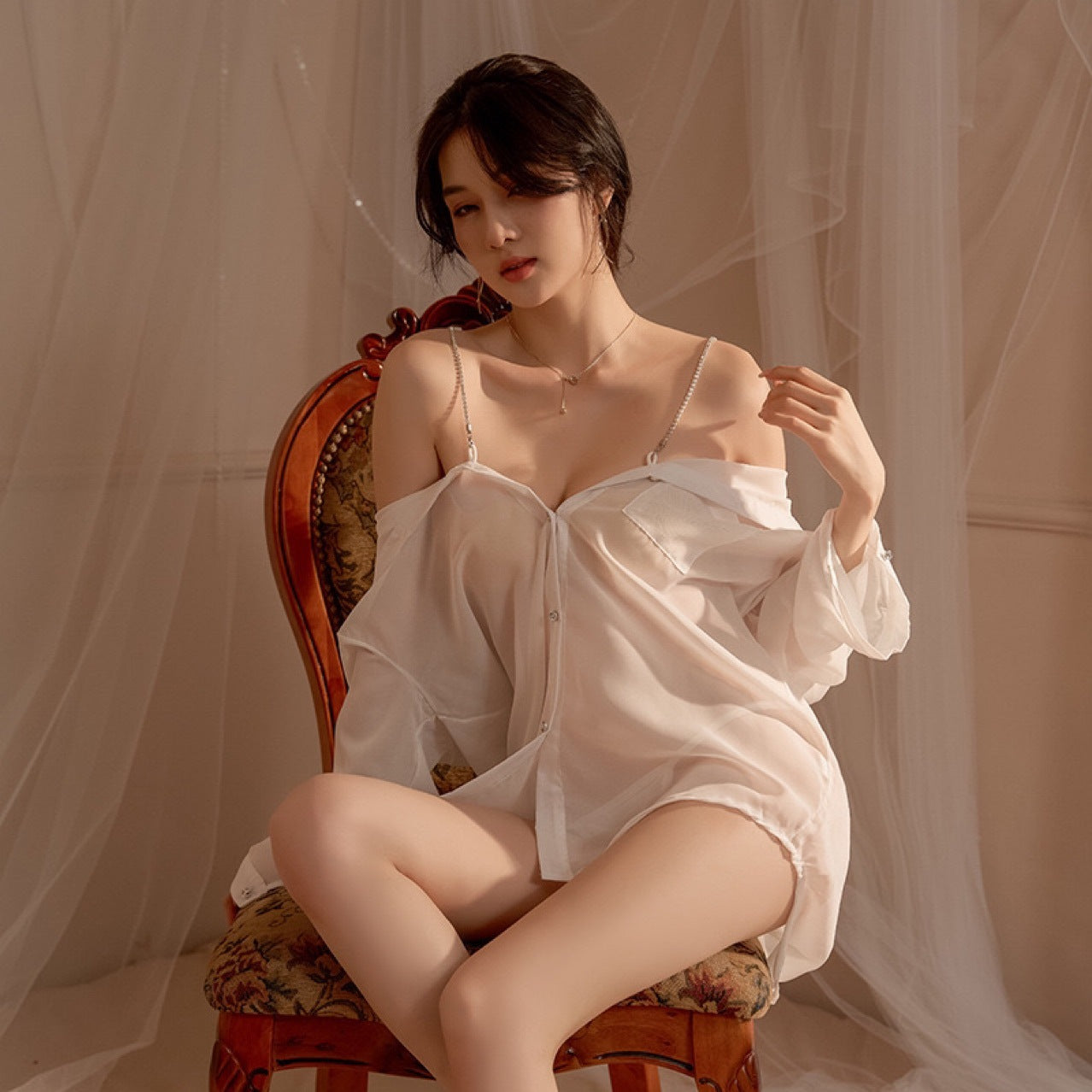 Sexy See-Through Diamond Suspender Nightdress Set