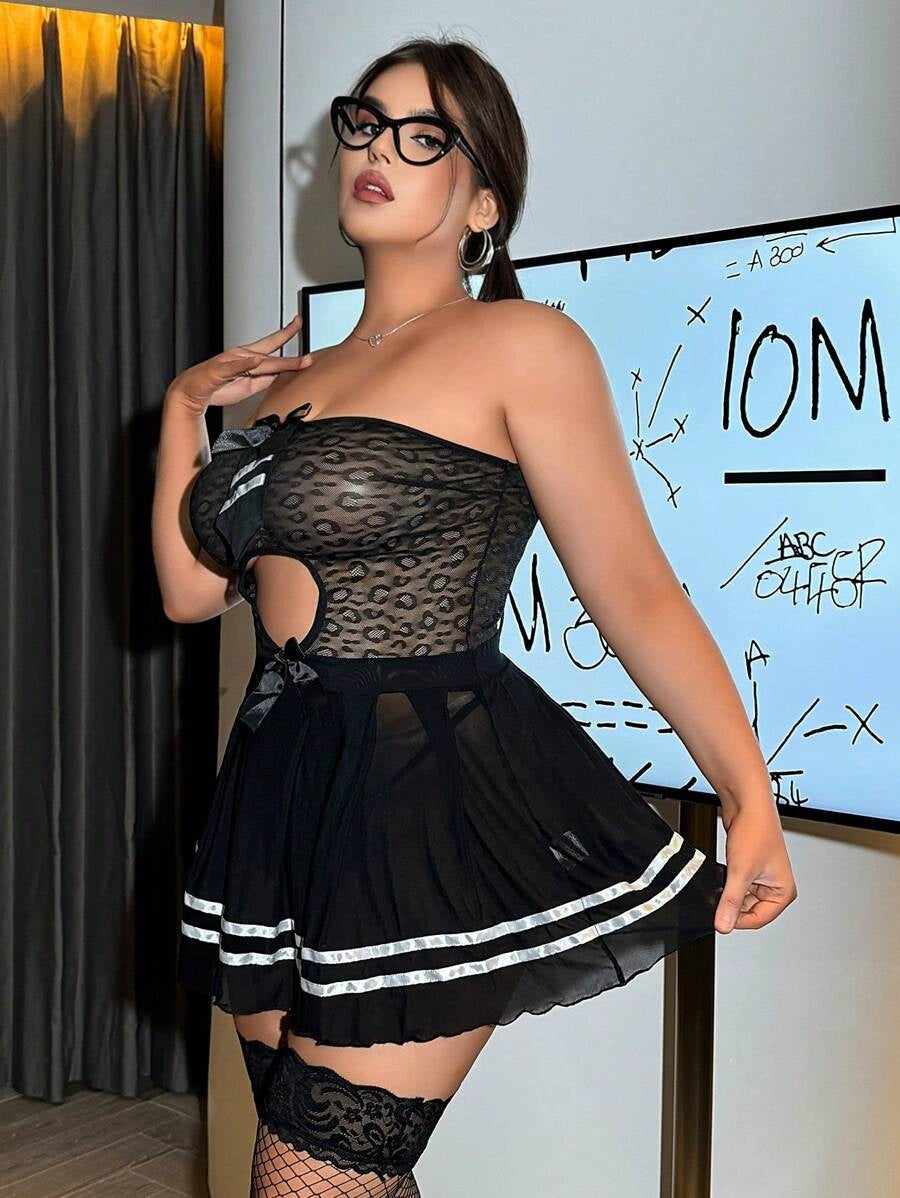 Mesh Tube Top No-Take-Off Sexy Outfits Lolita Lingerie Pleated Skirt Cosplay Dress Lingerie Set