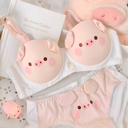 Sexy Pink Piggy Wirefree Push-up Bra Set