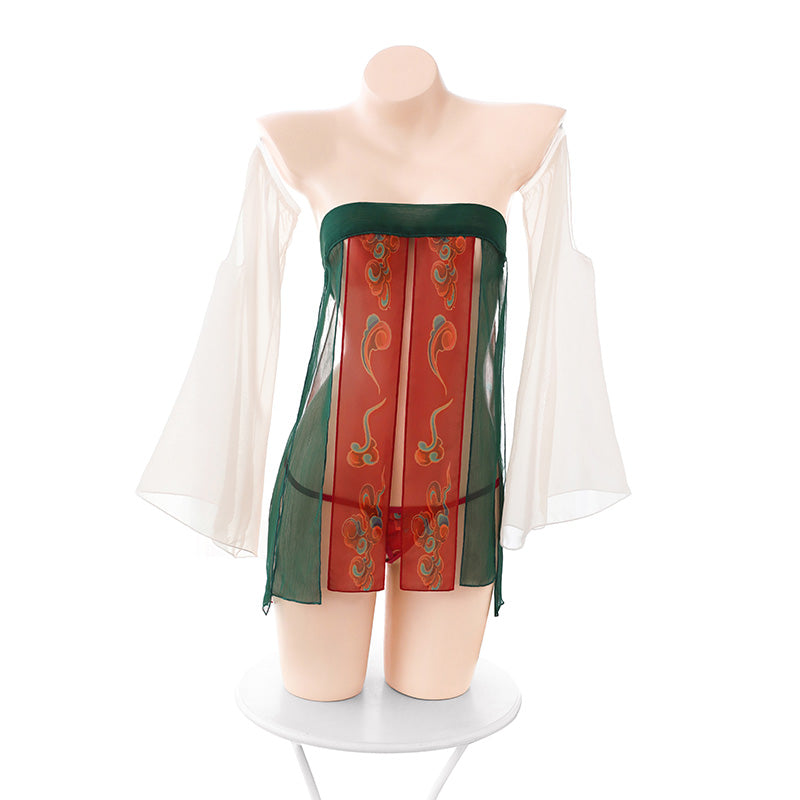 Ancient Style Sheer Tube Top Dress Set with Sleeves & Thong