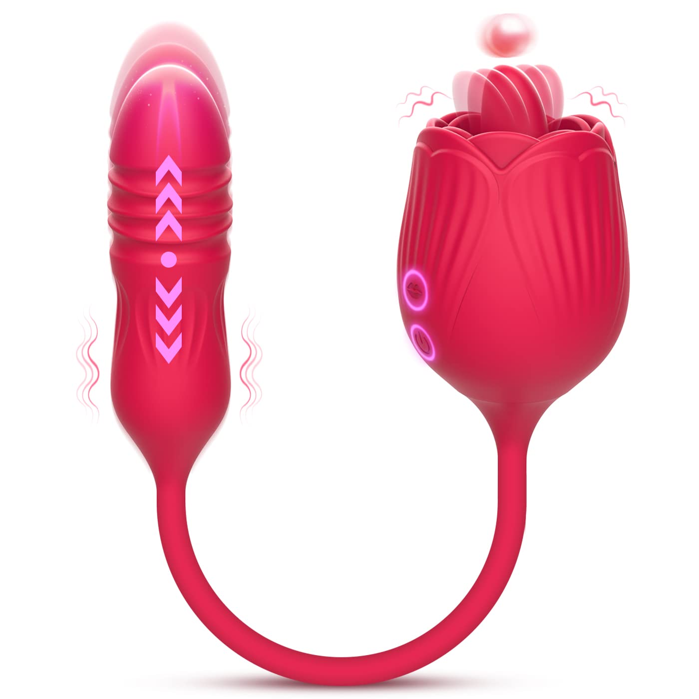 Quusvik - Rose Female Tongue Licking Egg Jumping Telescopic Masturbation Device Double-headed Vibrating Sex Toy