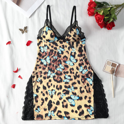 Women's Sexy Lace Babydoll Slit Halter Dresses Slip Nightgown