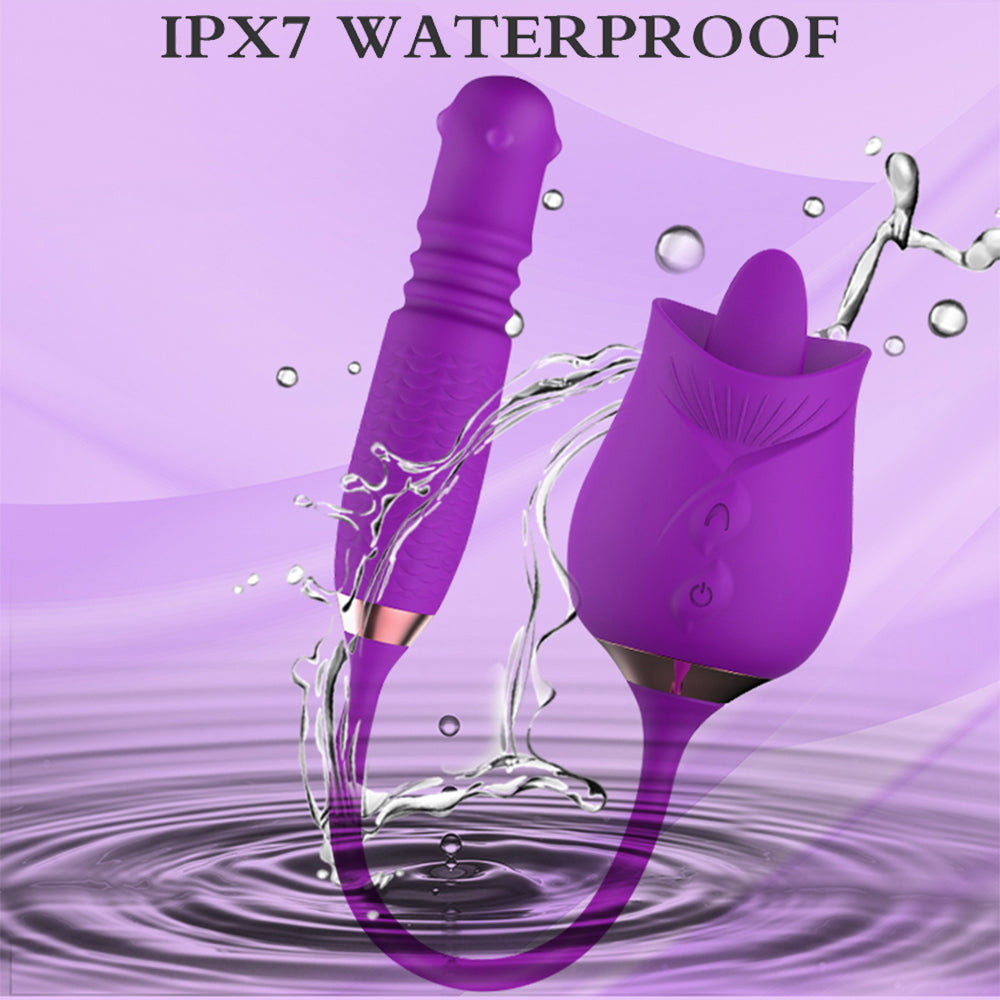 Quusvik - Purple Rose Toy Rotating Pearls Telescopic Tongue-licking Vibrator