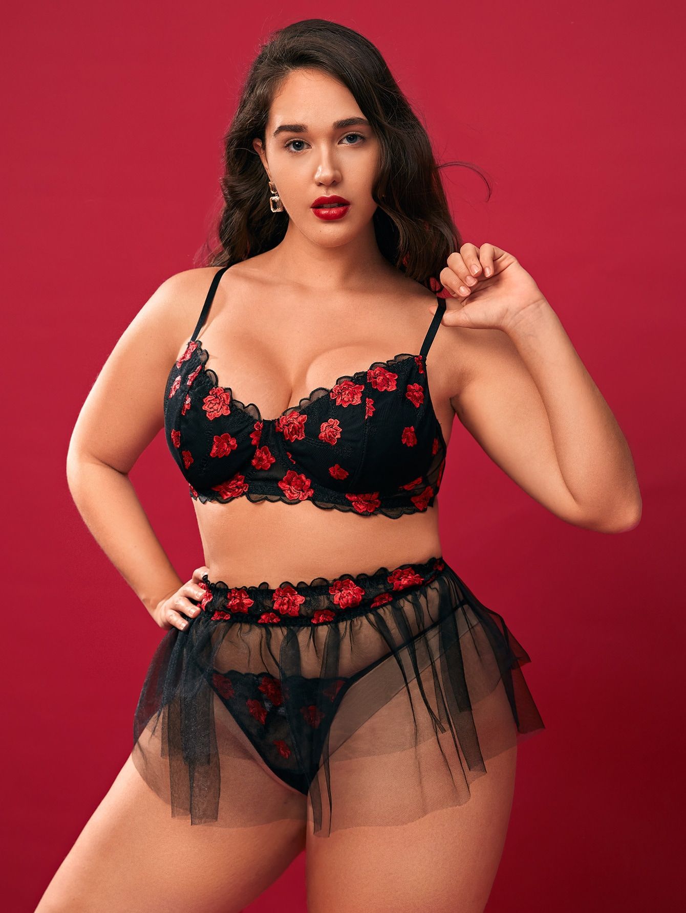 Three-Point Sexy plus Size Semi See-through Seduction Lace Suit