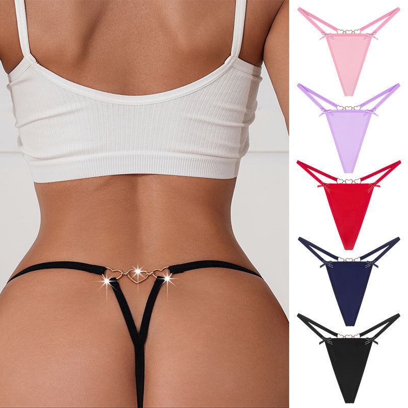 Sexy Love Heart Chain Bowknot Low Waist Seamless Women's Thong