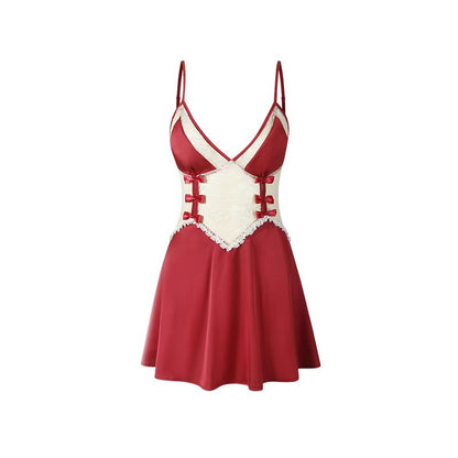 Bowknot Lace See-Through Suspender Sexy Nightdress