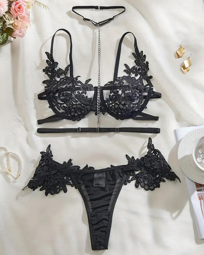 Three-Point Style Tempting Erotic Sexy Lace Sling Underwear Three-piece Set