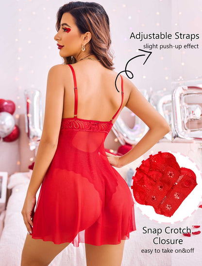 Floral Sheer Lace Suspender Nightdress