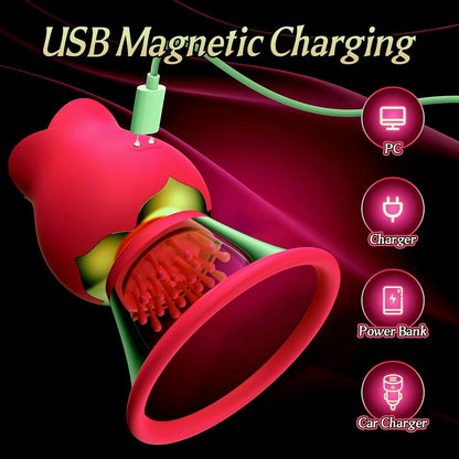 3 In 1 Rose Vacuum Sucking Nipple Clitoris Stimulator With 3 Heads - Lurevibe