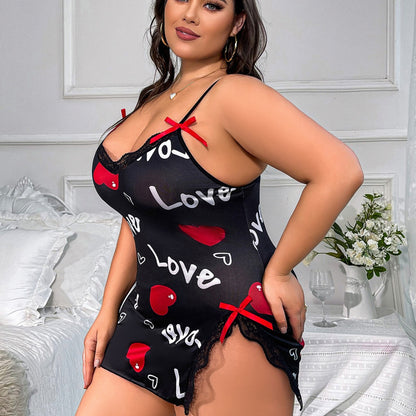 Plus Size Heart-shaped Suspender Babydoll