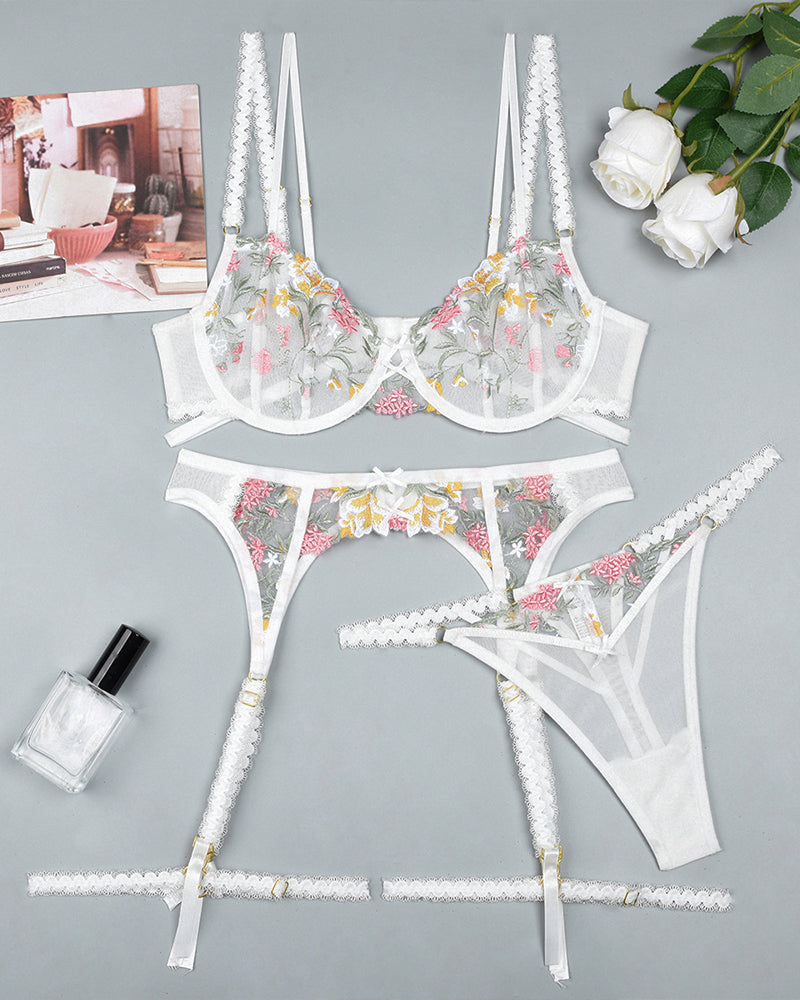 Embroidery Butterfly Bra Set