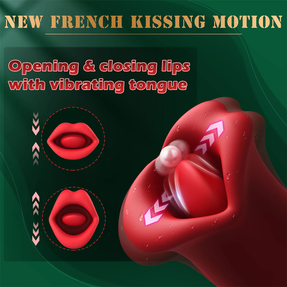 Quusvik - Rose Muncher Vibrator With Stick 10 Vibration Modes And 10 French Kissing Modes