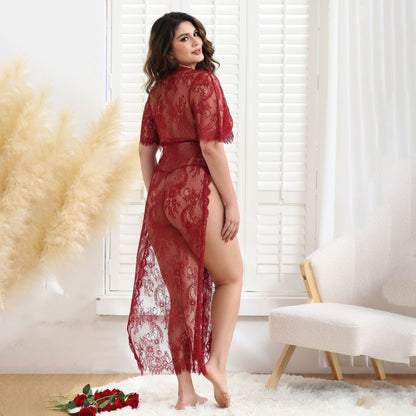 Lace Mesh See-through Sexy Big Dress Sexy Long-Sleeved Suit
