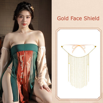 Ancient Style Sheer Tube Top Dress Set with Sleeves & Thong