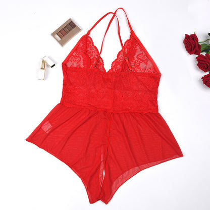 Lingerie Plus Size Jumpsuit with Perspective Opening, Sexy and Seductive Jumpsuit Set