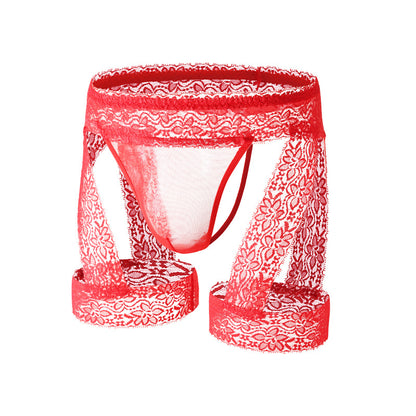 Men's Lace Tirm Bulge Pouch G-String Underwear with Garter