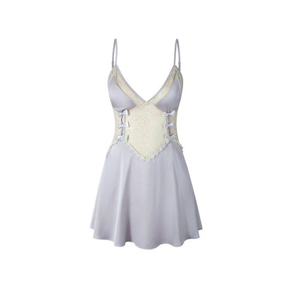Bowknot Lace See-Through Suspender Sexy Nightdress