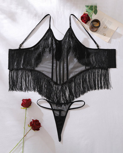 Fringe Trim Mesh Bodysuit