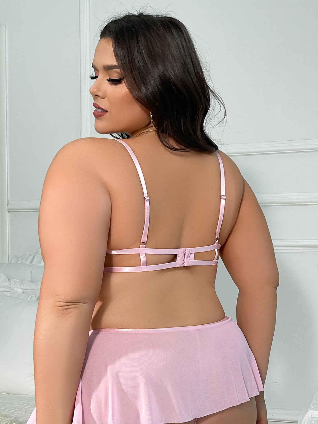 Plus Size Sheer Lace Bikini Lingerie With Underwire