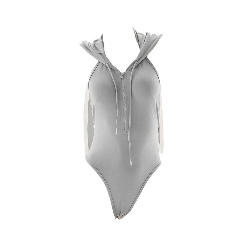 Gray Bunny Bodysuit Women  Zipper Sexy Lingerie Set