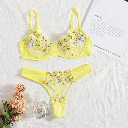 See-through Rose Lace Bikini Sexy Lingerie Set