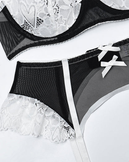 Choker Push Up Bra Garter Belt Lingerie Set