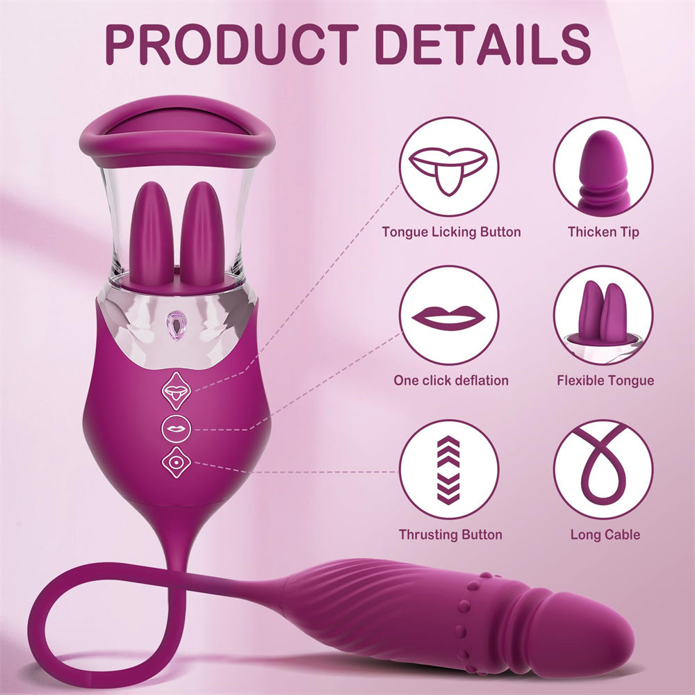 Quusvik - Rose Sex Toy 4 In1 Tongue Licking Thrusting G Spot Vibrator Clitoral Nipple Sucker Pump Stimulator