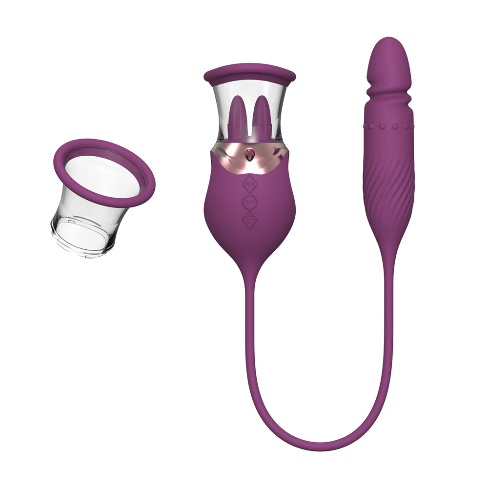 Quusvik - Rose Sex Toy 4 In1 Tongue Licking Thrusting G Spot Vibrator Clitoral Nipple Sucker Pump Stimulator