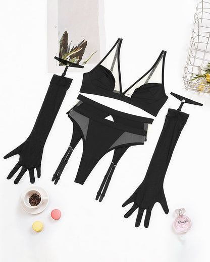Exotic Gloves Mesh Lingerie Sets