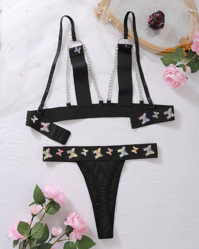 Dazzling Color Butterfly Hollow Chain Bra Sets