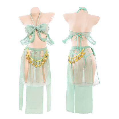 Ancient Style Butterfly Strap Sheer Lace Dress Set